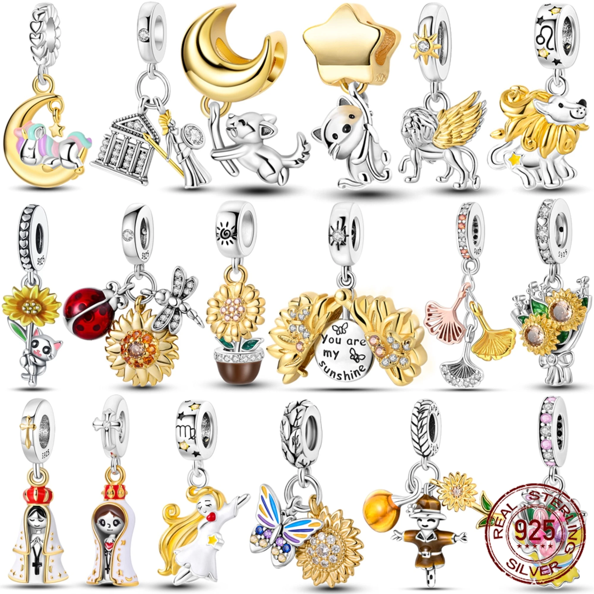 Подходит для оригинального браслета Pandora золотого цвета подвески бусины из