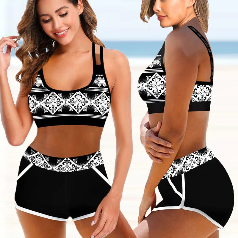 2022 New Plus Size Printed High Waist Two Pieces Bikini Set Swimsuit Female Women Beachwear Swimwear Bather Bathing Suit