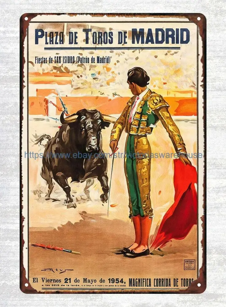 

Испанский бой быков постеры Ortega Valencia 1970s Испания путешествие металлический жестяной знак