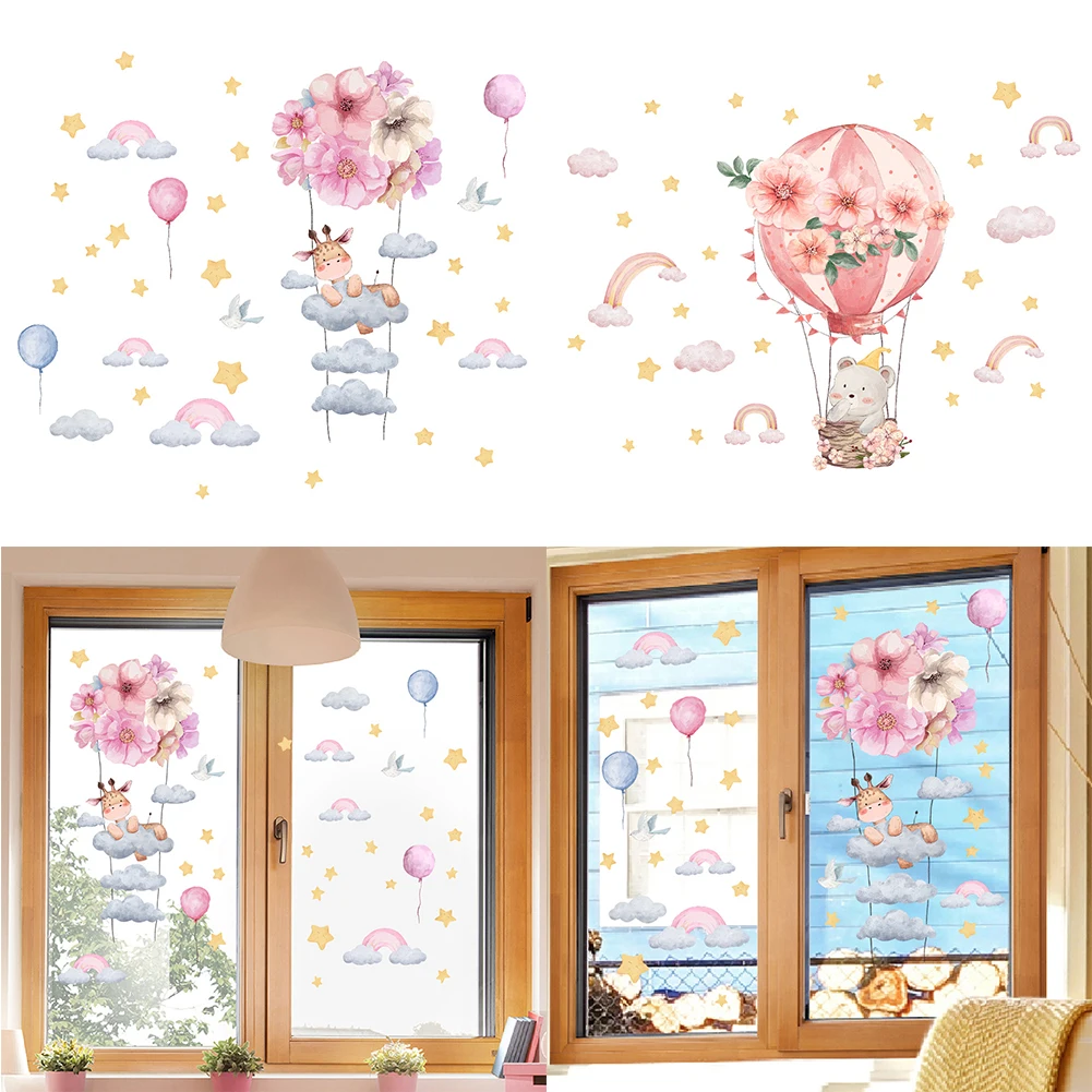 

Cartoon Stickers Rainbow Clouds Stars Air Balloon Wall Art Stickers For Nursery Wall Art Baby Kids Bedroom Pink Series Stickers