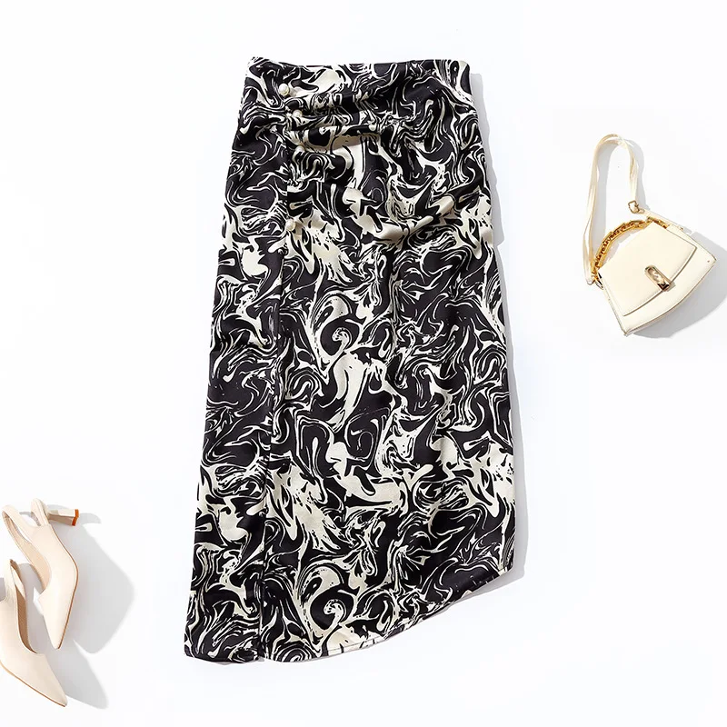 

European and American women's summer 2022 new Black abstract print Fashion irregular skirt