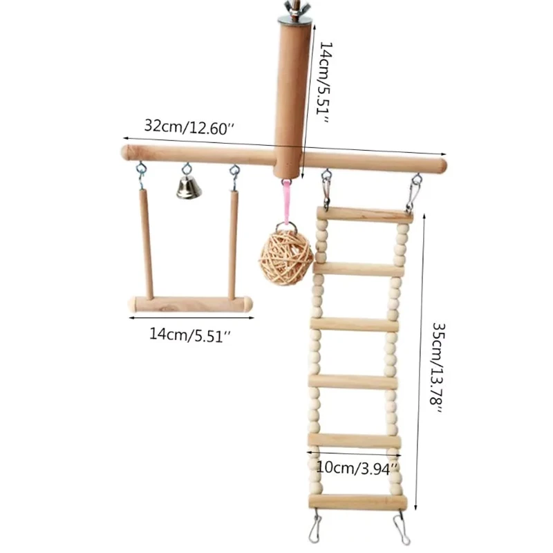 Bird Cage Stand Play Gym Perch Playground Climbing Ladder Swing Rattan Ball Chew Toys For Parrot Love Birds Budgies