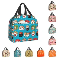 kawaii sushi insulated lunch bag for women kids school cartoon japanese food cooler thermal bento box portable picnic bags