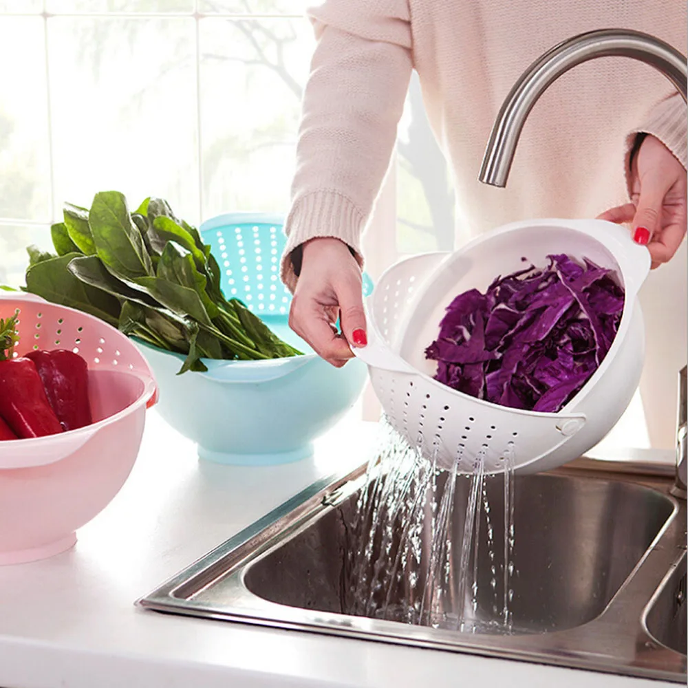 

Kitchen Drain Basket Bowl Rice Washing Colander Baskets Kitchen Strainer Noodles Vegetables Fruit Double Drain Storage Basket