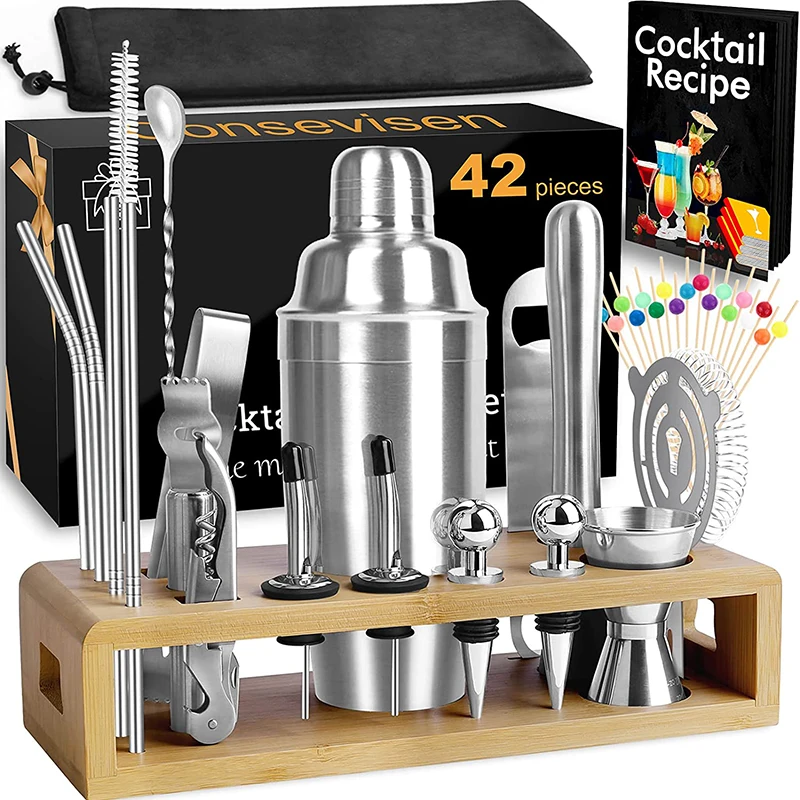 

Bartender Kit Cocktail Shaker Set Bar Tools Set 42 Piece Stainless Steel Mixology Bartending Kit for Martini Drink Mixing