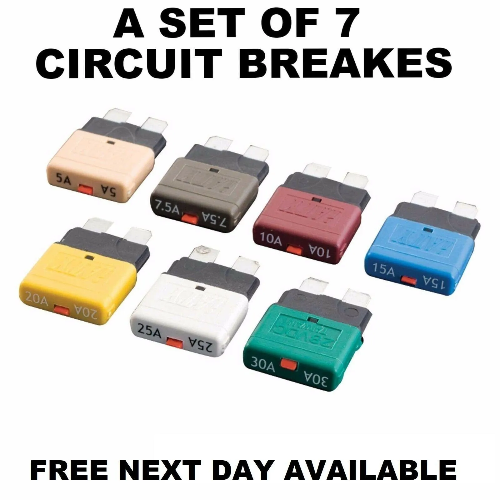 

Circuit Breaker Blade Fuse 12V 24V Resettable 5-30A Marine RVs Automatic Reset Thermal Circuit Breaker Car Blade Fuse Box Electr