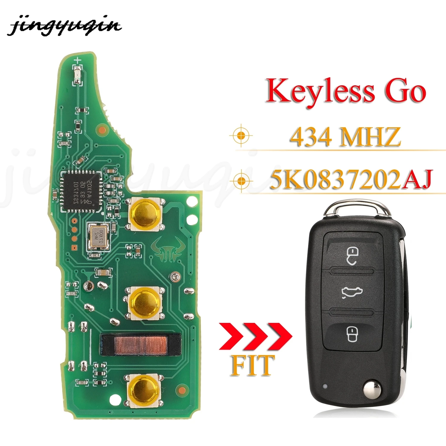 

Пульт дистанционного управления jingyuqin 5K0837202AJ 434 МГц чип ID48 для VW Beetle Eos Golf Jetta Sharan Skoda без ключа Go