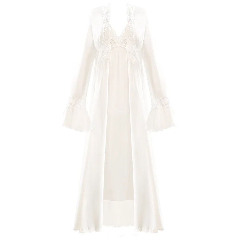 Long sleeved cotton Nightgown set women's summer and autumn suspender nightdress home clothes palace style Princess pajamas