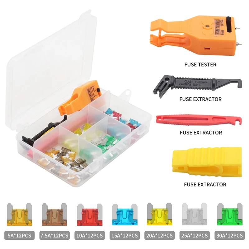 

NEW-88PCS Car Fuse 5A 7.5A 10A 15A 20A 25A 30A Amplifier With Box Clip Combination Car Blade Fuse Set With Fuse Tester Tool