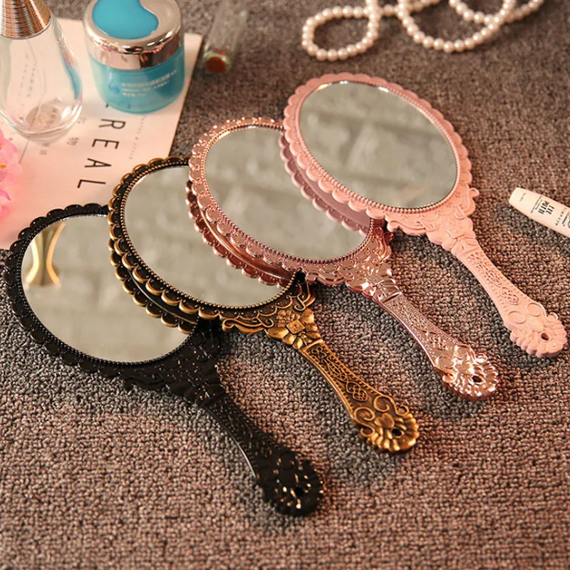 

Vintage Vanity Decorative Mirror Hand with Handle Antique Round Cosmetic Makeup Mirror Compact Miroir Mural Bohemian Decoration