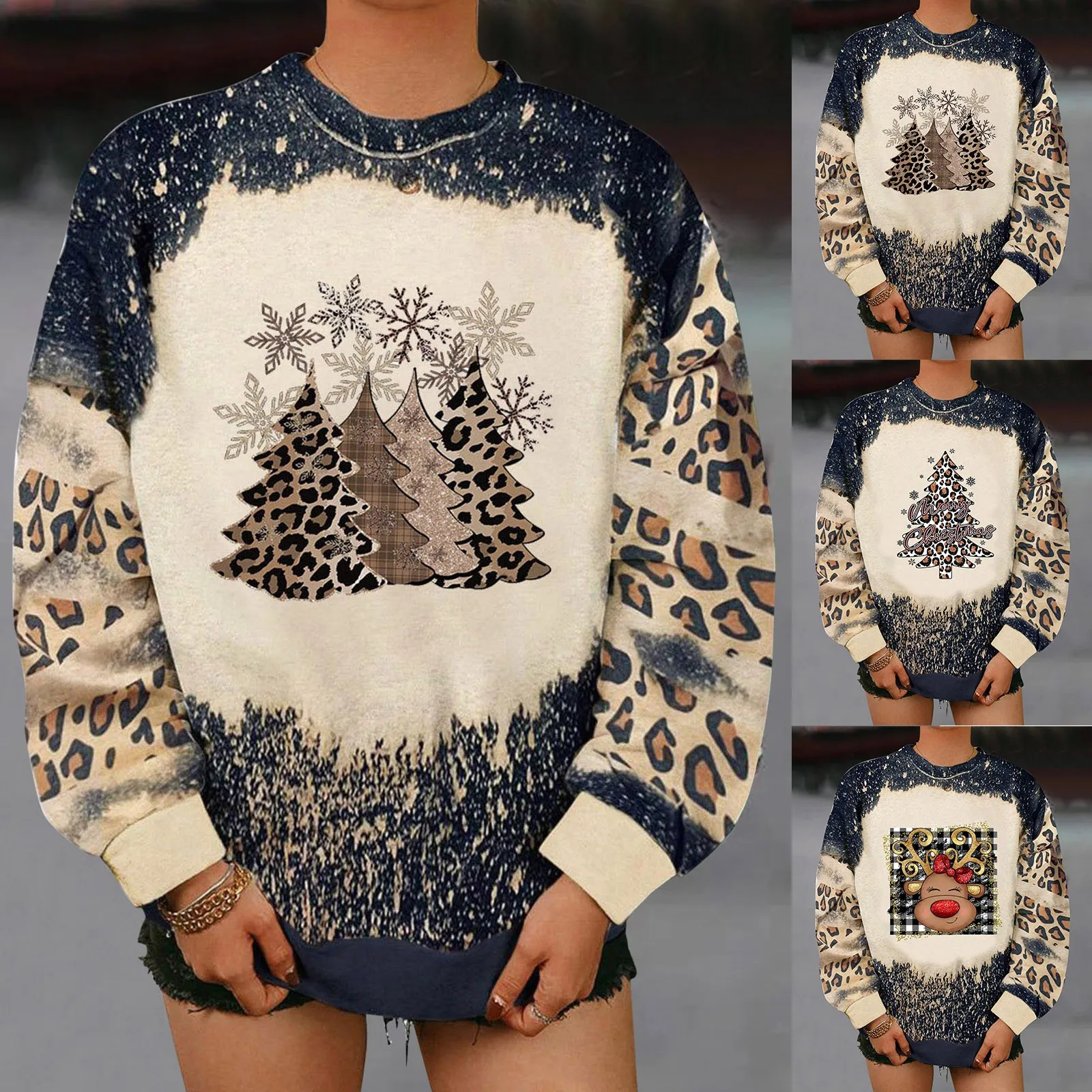 

Medium Long Comfortable Sweatshirt For Womens Christmas Print O Neck Sweatshirt Round Neck Fit Pullover Decorative Sweatshirt
