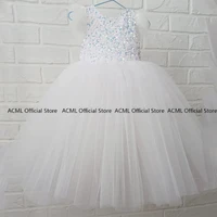 white fuffy tulle sequin flower girl dresses new arrved first communion party gown 2022 real picture fille robe special occasion