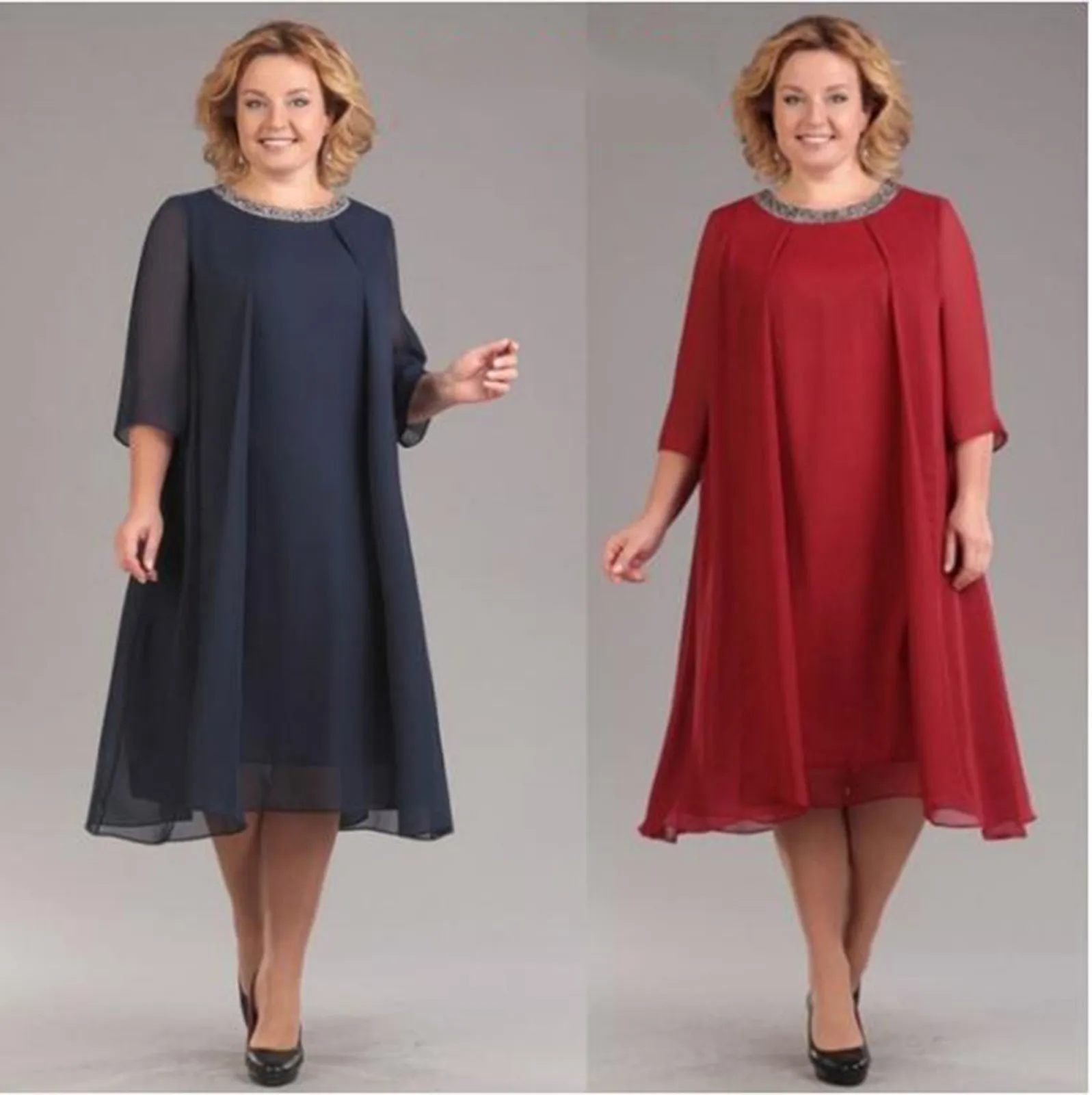 Elegant Chiffon Plus Size Dress Women Sexy Ruched Luxury 3/4