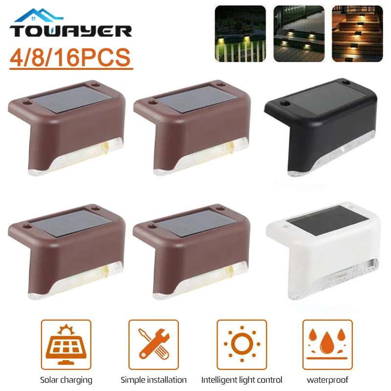 

8/16PCS Solar Street Light Waterproof Wall Light Garden Landscape Step Table Lamp Balcony Fence Outdoor Lighting LED Step Light