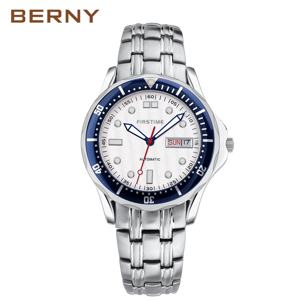 

BERNY Watch for Men Automatic Sapphire Glass Male Mechanical Luminous Day Date Calendar Waterproof Wristwatch Relógios Mecânico