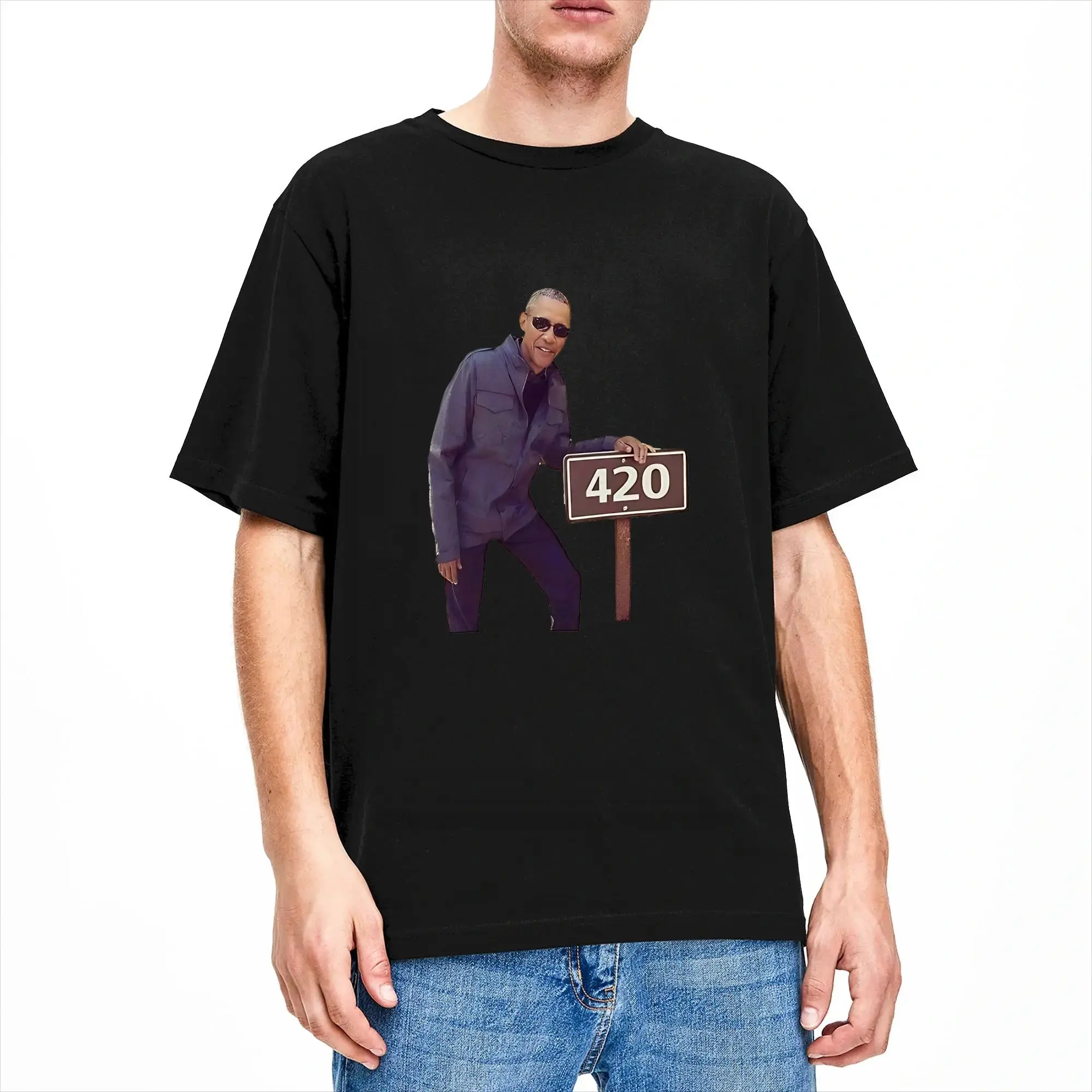 Фото Мужские футболки Obama 420, футболка Crazy Tee, футболка с короткими рукавами и круглым вырезом, хлопковая одежда больших размеров №2