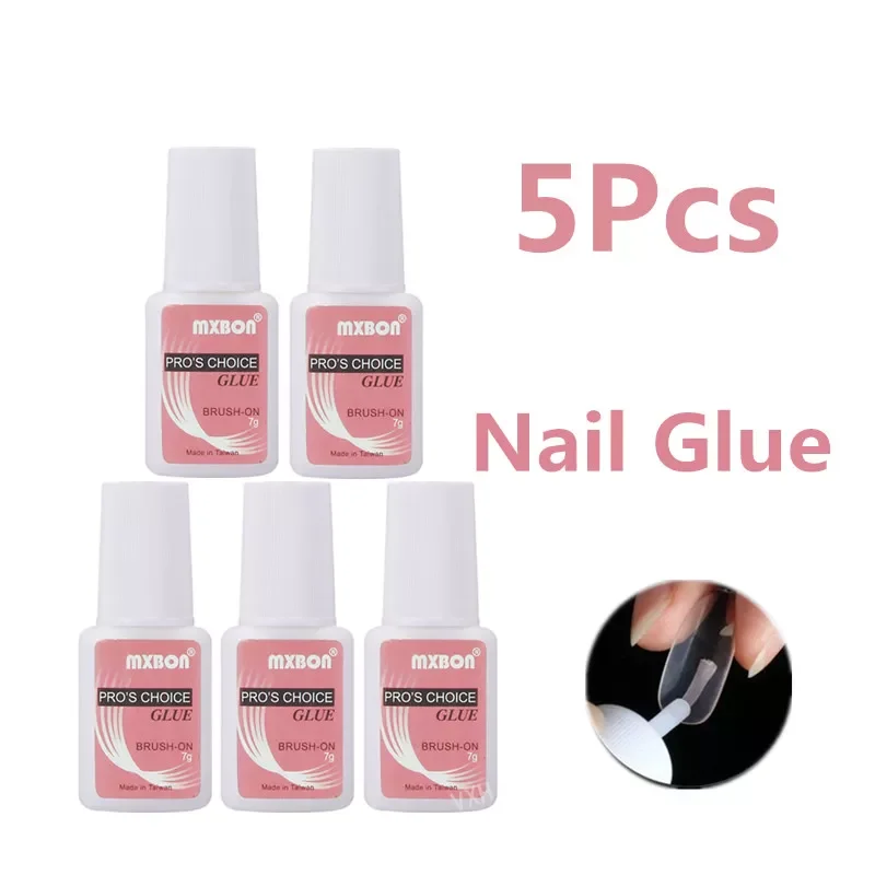 

5pcs/set Fast Drying Nail Glue for False Nails Glitter Acrylic Decoration with Brush False Nail Tips Faux Ongle Nail Care Tools