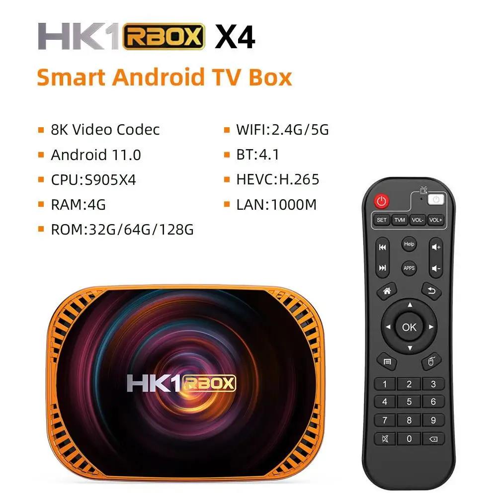 

New HK1 RBOX X4 Smart TV Box Android 11.0 Amlogic S905X4 Quad Core 2.4G 5G WIFI 8K Set Top Box 4GB+128GB Media Player H.265 Home