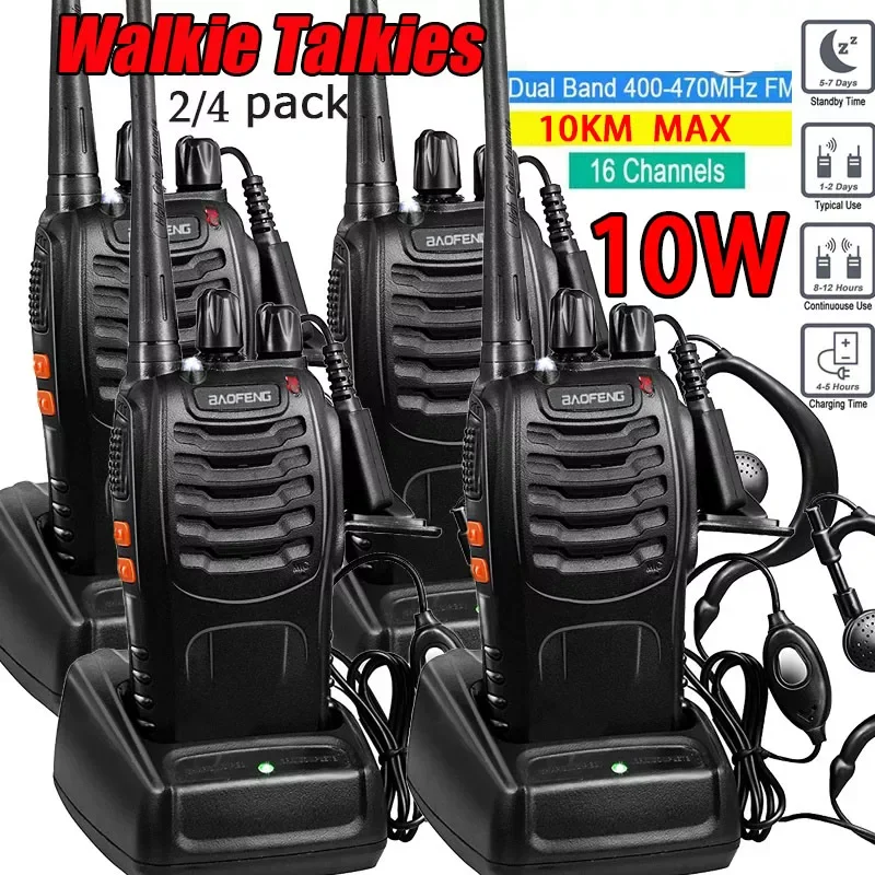 

NEW2023 2022 Original 5/10W 4PCS BF-888S Walkie Talkie UHF 400-470MHz 888s BF 888S Cheap Two Way ham Radios Transceiver USB Plu