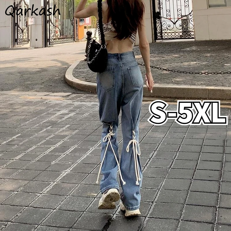

Bandage Wide Leg Jeans Women Loose Vintage High Waist Streetwear Denim Trousers Femlae Student Casual Fashion Korean New Arrival