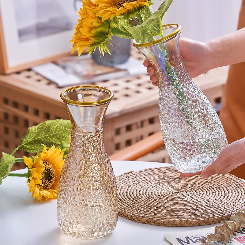 

Nordic Flower Arrangement Vase Minimalist Gold Edge Glass Bottle Living Room Flower Decoration Ornaments INS Hydroponic Vase