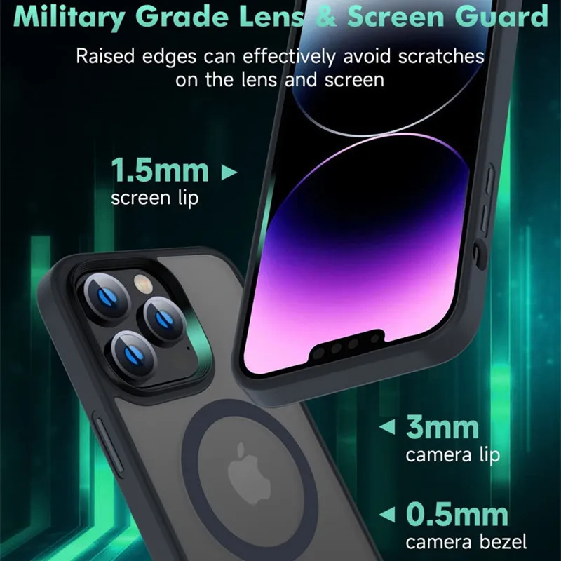 Luxury Magnetic For Magsafe Wireless Charging Phone Case For iPhone 14 13 12 11 Pro Max Plus Transparent Matte Shockproof Cover