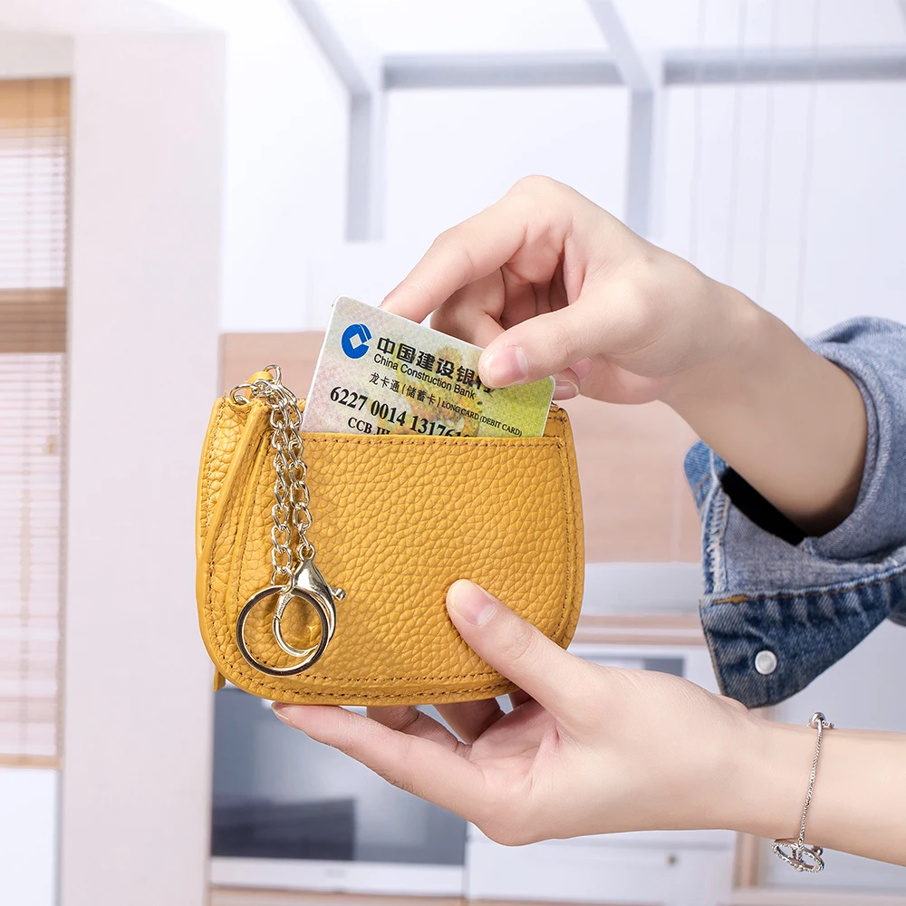 Small change purse female leather mini key chain zipper ins integrated South Korea thin soft zero coin purse tide