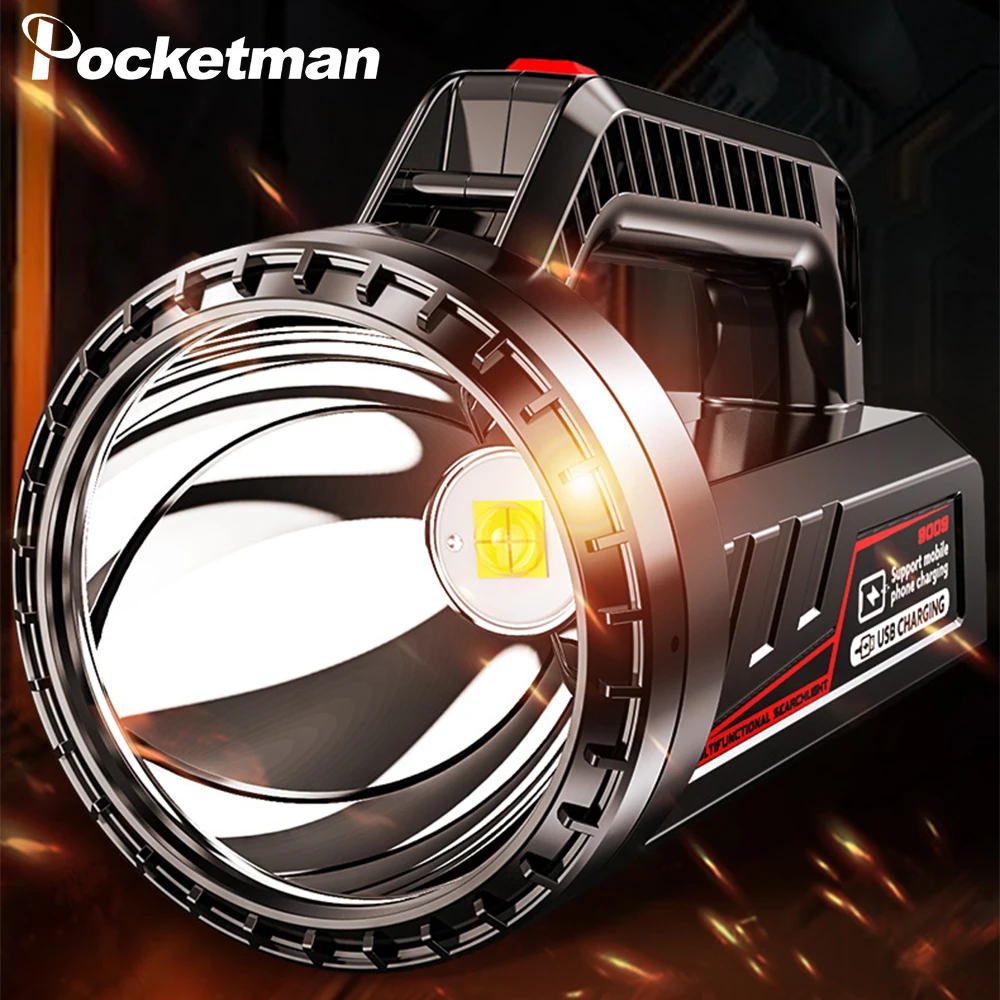 

Powerful LED Work Light Handheld Flashlight High Lumen Rechargeable LED Searchlight Waterproof Work Lamp Camping Light Spotlight