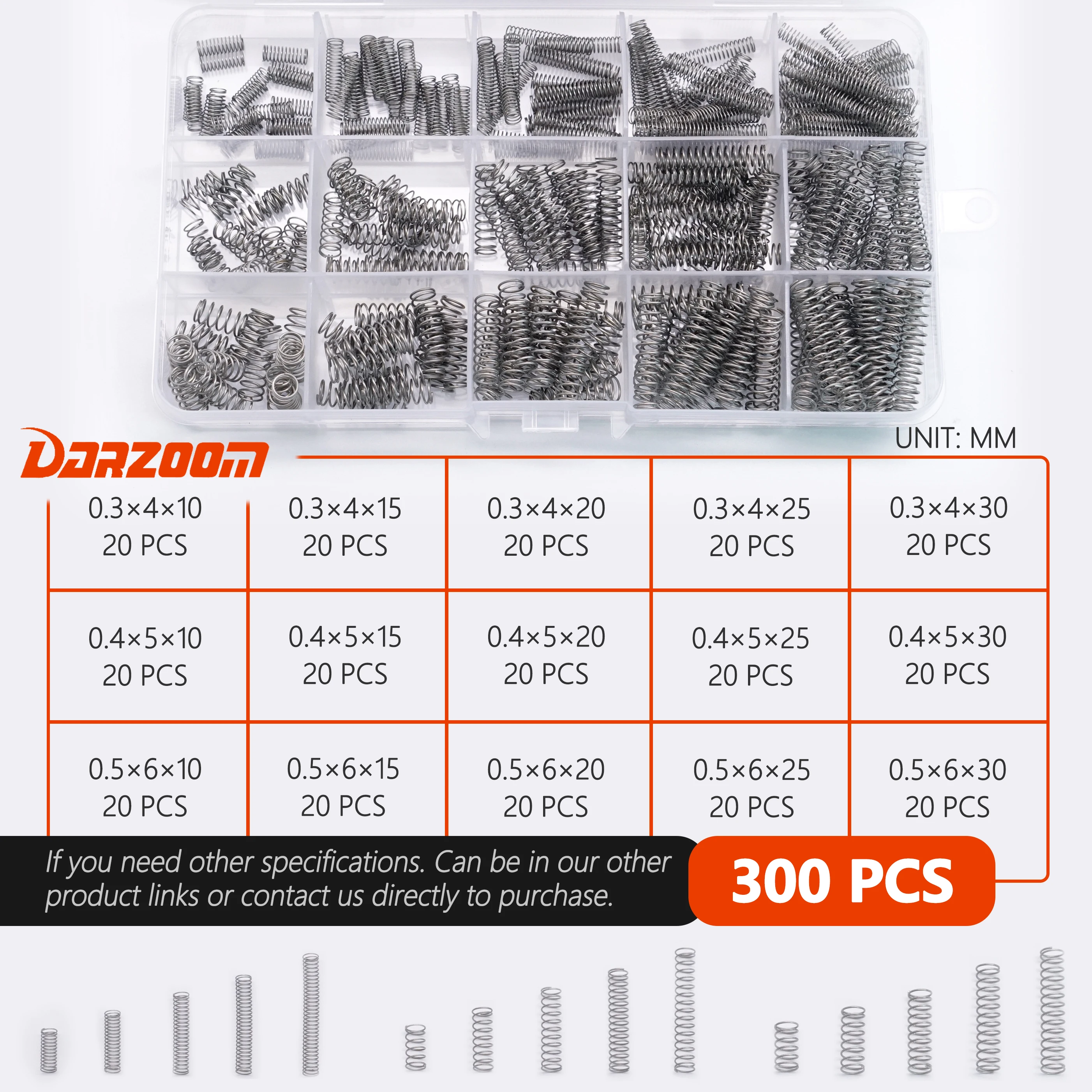 300 шт., 15 размеров, набор пружин сжатия 0,3/0,4/0,5 мм, мини-пружины из нержавеющей стали для ремонта, длина от 10 до 30 мм