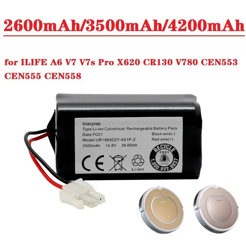 

Литий-ионный аккумулятор 2600 мАч/3500 мАч/4200 мАч 14,8 в для робота-пылесоса ILIFE A6 V7 V7s Pro X620 CR130 V780 CEN553 CEN555 CEN558