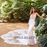 anna classic wedding dresses trumpet v neck backless spaghetti straps appliques wedding dresses for women customised