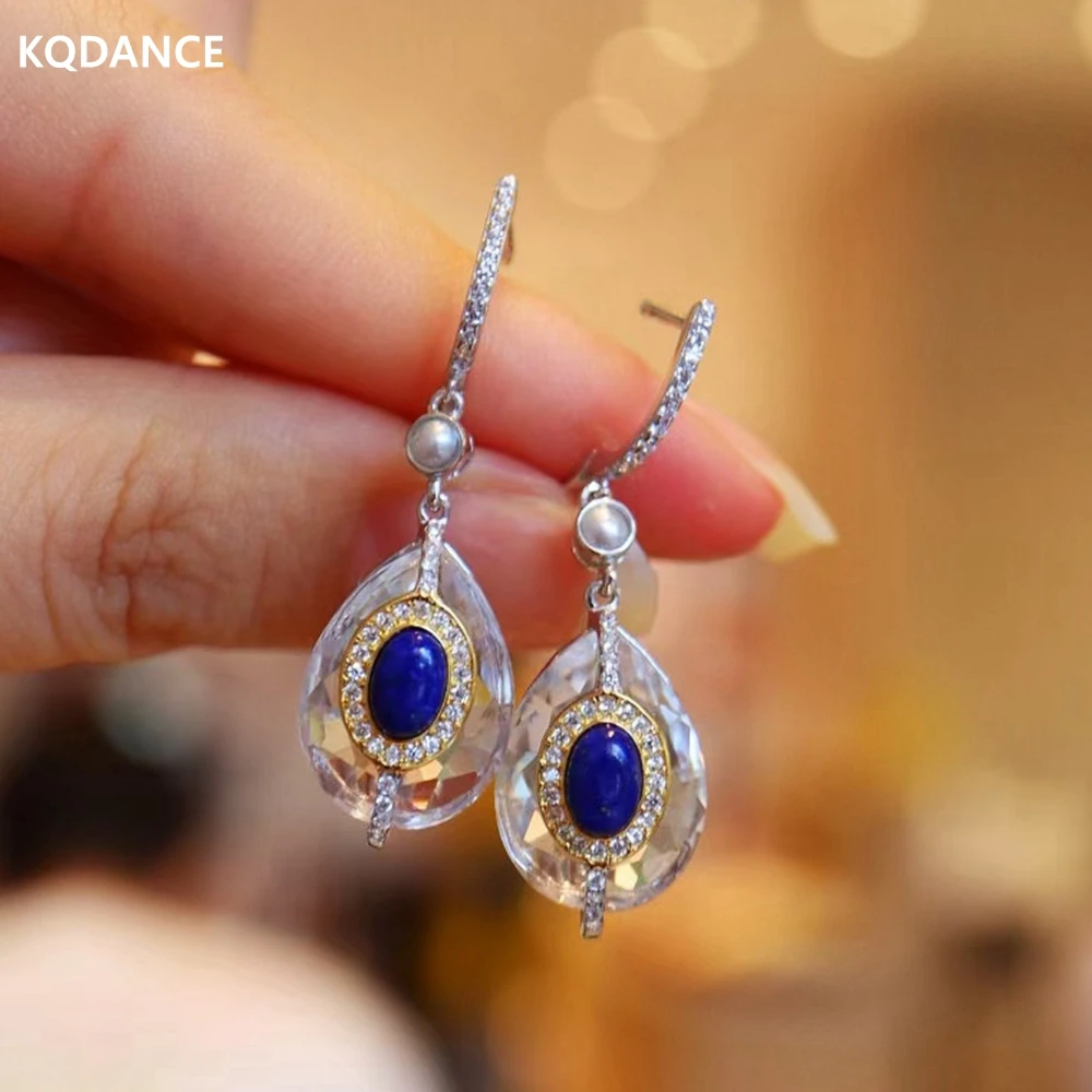 

KQDANCE Created emerald pearl Natural stones Blue Lapis Crystal Drop Earrings 925 Sterling Silver Jewelry wholesale 2021 trend