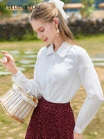 i believe you solid 100 cotton blouses spring doll collar patchwork lantern long sleeve single breasted women tops 2213054036