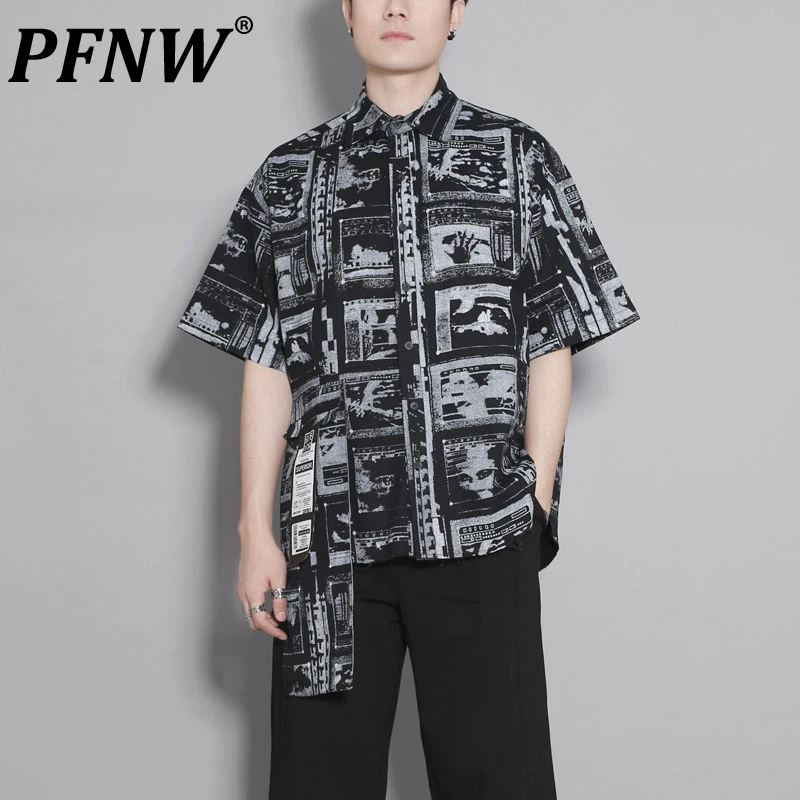 

PFNW Spring Summer Men's Fashion Darkwear Cool Shirts Leisure Personality Abstract Illustration Print Short-sleeved Tops 12A8587
