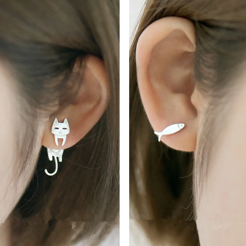 

s925 Sterling Silver Ear Stud Cat Fish Earring Gift for Women Hypoallergenic Eardrop Fine Jewelry Studs Prevent Allergy Dangler