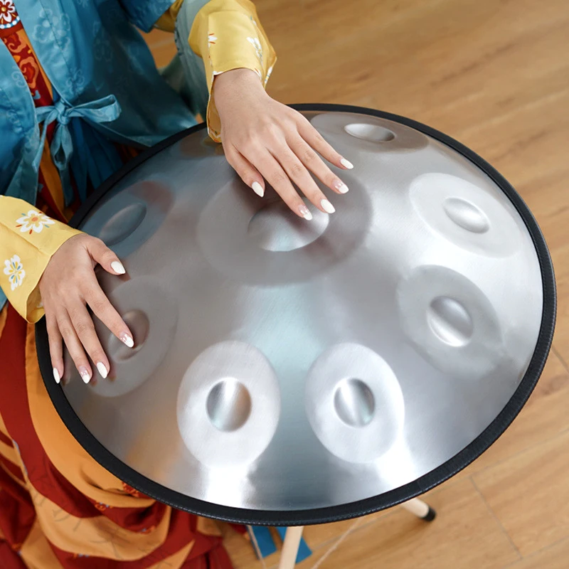 

Серебряный 9 10 Note ручной барабан 22 дюйма D маленький стальной ручной барабан для йоги медитации музыкальные барабаны тарелка перкуссионный ...