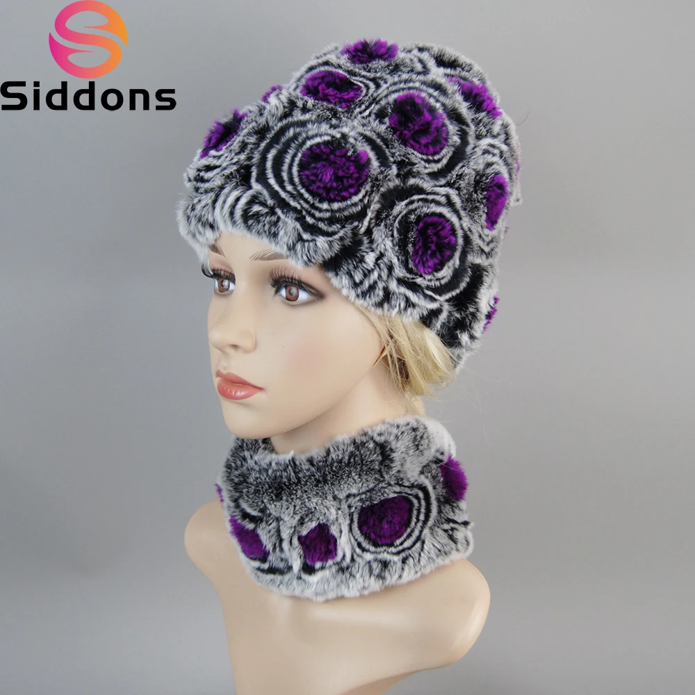 

Fashion Girl Fur Cap Lady Winter Natural Real Rex Rabbit Fur Hat Scarf Suit High Quality Women 100% Genuine Fur Free Shipping