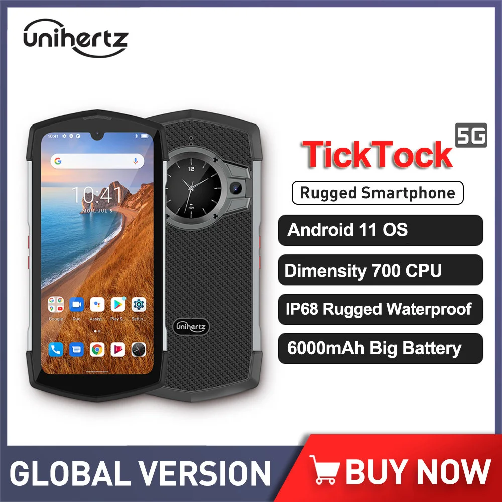 Unihertz TickTock прочный смартфон 5G сети водонепроницаемые сотовые телефоны Android 11 двойной экран большой экран мобильный телефон 6000mAh