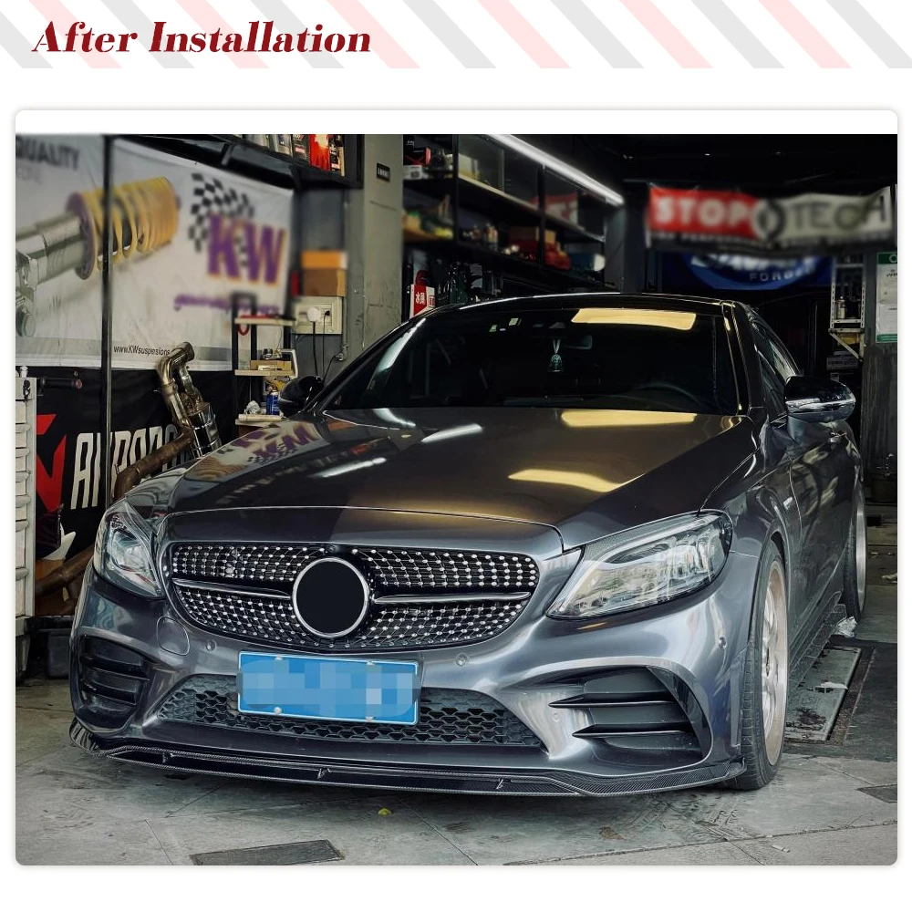 Фото Для Mercedes Benz Sport W205 C205 A205 C300 C200 2019UP автомобильный передний бампер из углеродного волокна, спойлер, сплиттер, автомобильный бампер, подбородок, губа №2
