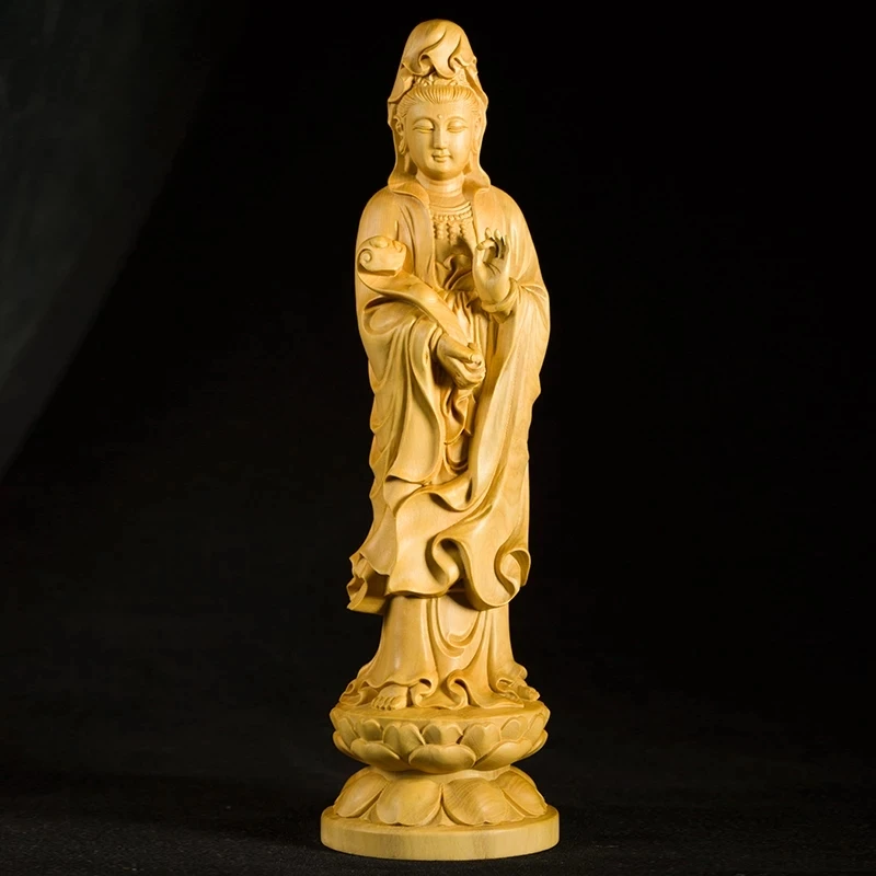 

20CM Ruyi Guan Yin Buddha Statue Zen Buddhism Home Decoration Wood Crafts Gift Wood Figurines Statue