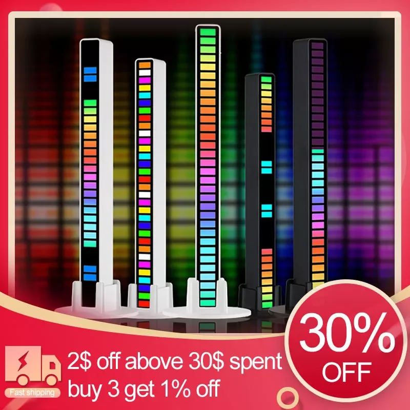 

NEW2023 RGB LED Strip Light Sound Control Pickup Rhythm Atmosphere Music Ambient Light Bar Colorful Lamp for Party Car Home Desk