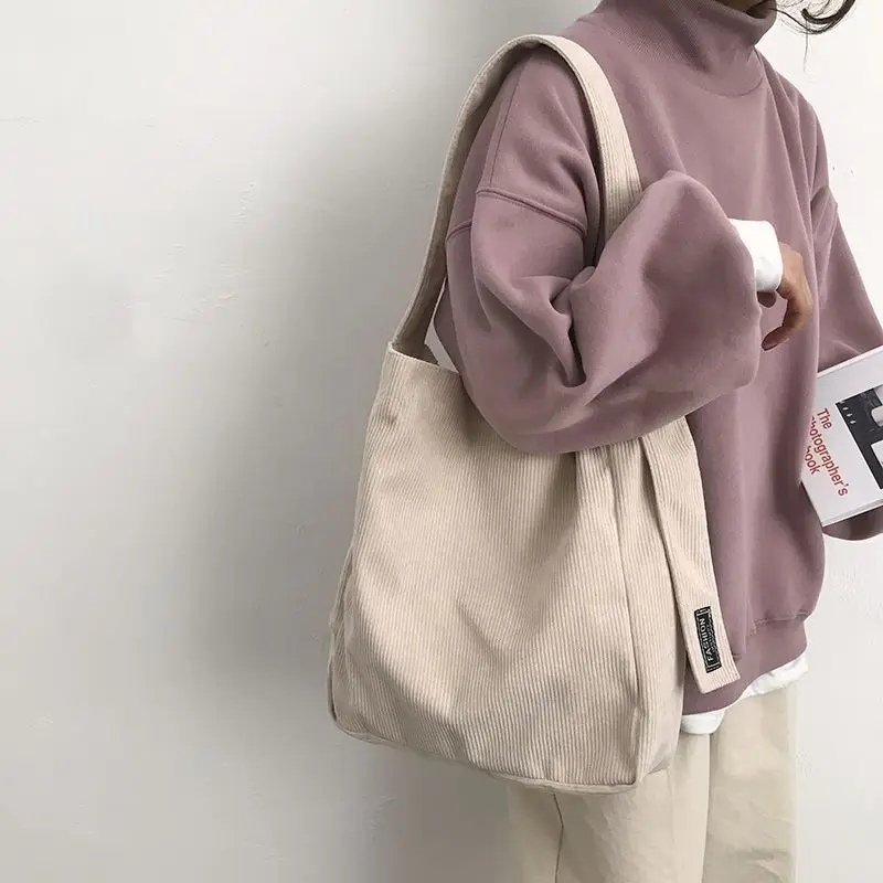 

Canvas Bag To Restore Ancient Ways of Corduroy One Shoulder Bag Large Capacity Students Bag Joker Inclined Shoulder Bag