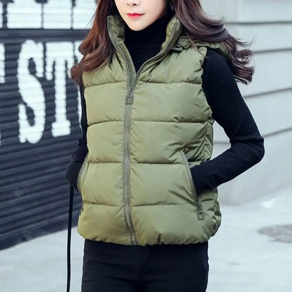 

2022 Spring Hooded Women Cotton Vest Placket Vest Overcoat Winter Removable Hat Warm Cotton Padded Waistcoat Outerwear