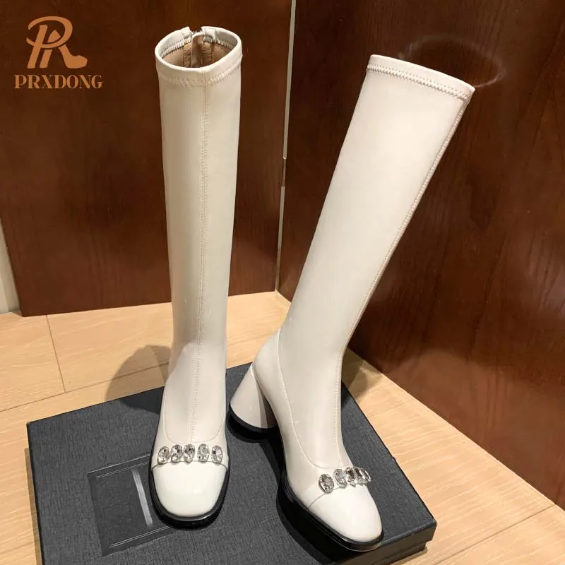 PRXDONG/Новая классика осенне-зимняя теплая обувь на массивном каблуке с квадратным