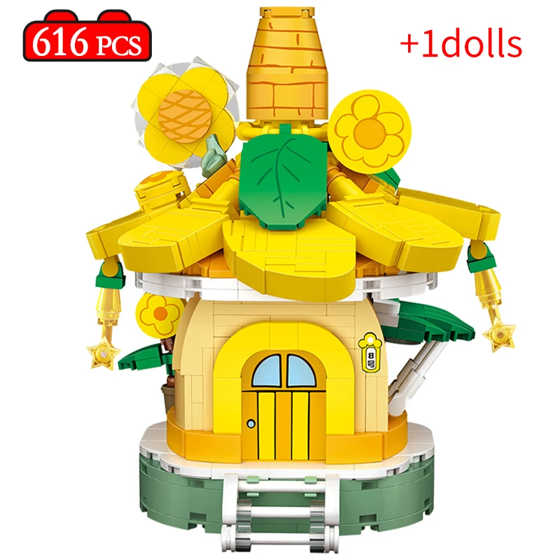 

616pcs City Mini Fairy Mushroom House Architecture Building Bricks DIY Friends Sunflower Model Figures Bricks Toys for Kids Gift