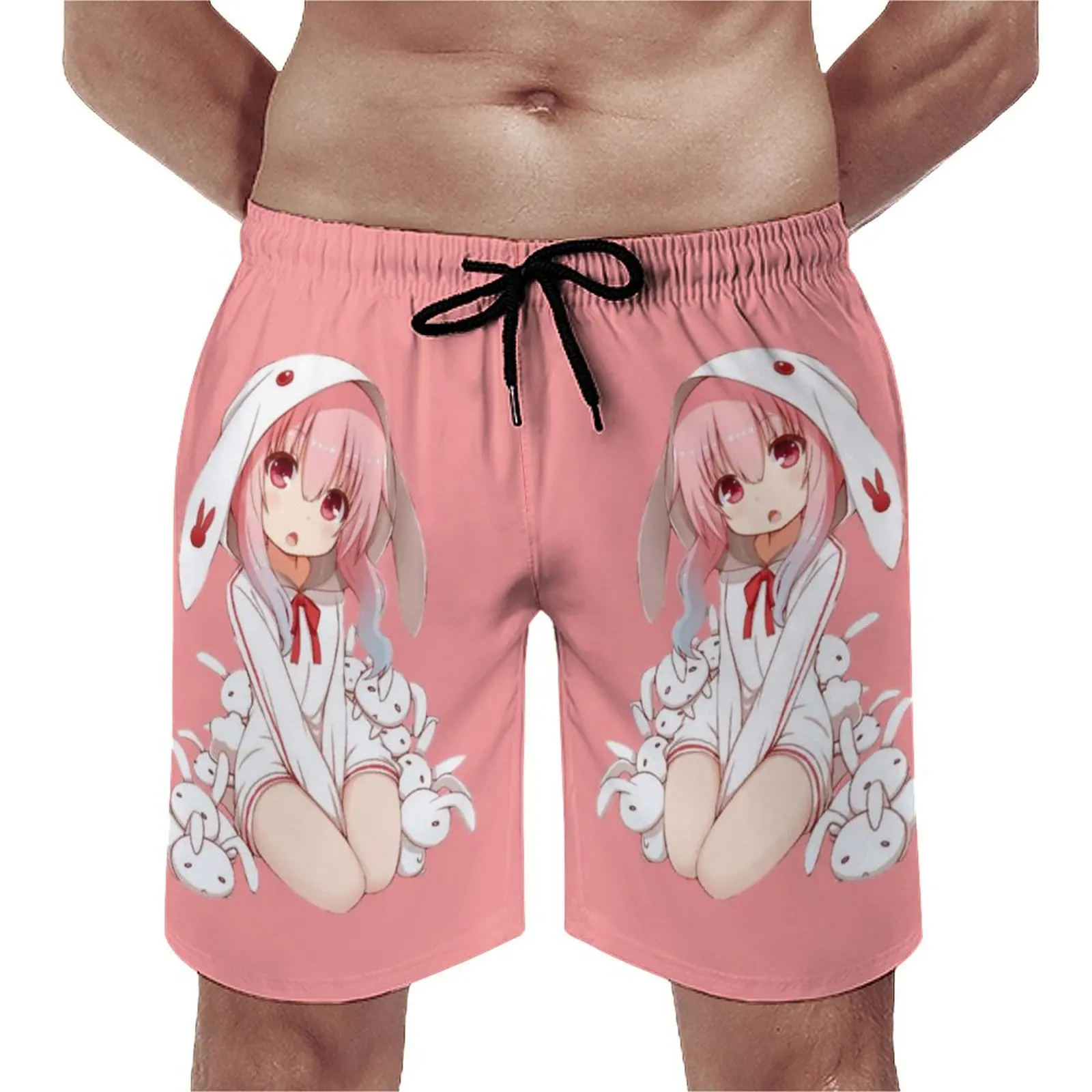 

Девочка-кролик из аниме, лоли Чан! Пляжные шорты Kawaii, милые мужские шорты с принтом манги, забавные пляжные шорты, плавки
