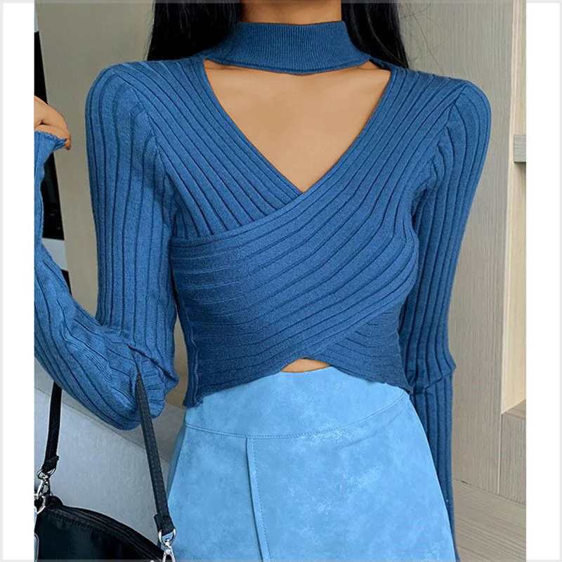 

Long Sleeve Winter New Autumn Fashion Sweaters Women Clothes Pullover Solid Knitted Slim Sweater Butterfly Neck Sweater Female