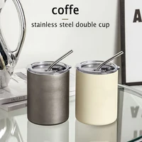 doublelayer stainless steel coffee insulated milk beer cup for home office insulated water cup portable mug with lid and straw