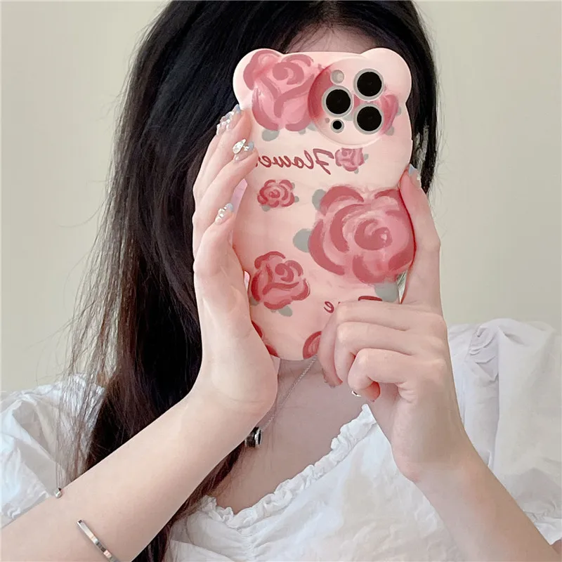 

Cartoon Rose Bear Apple 11/12 for iPhone14PLUS/13PROMAX mobile phone case XR anti-fall