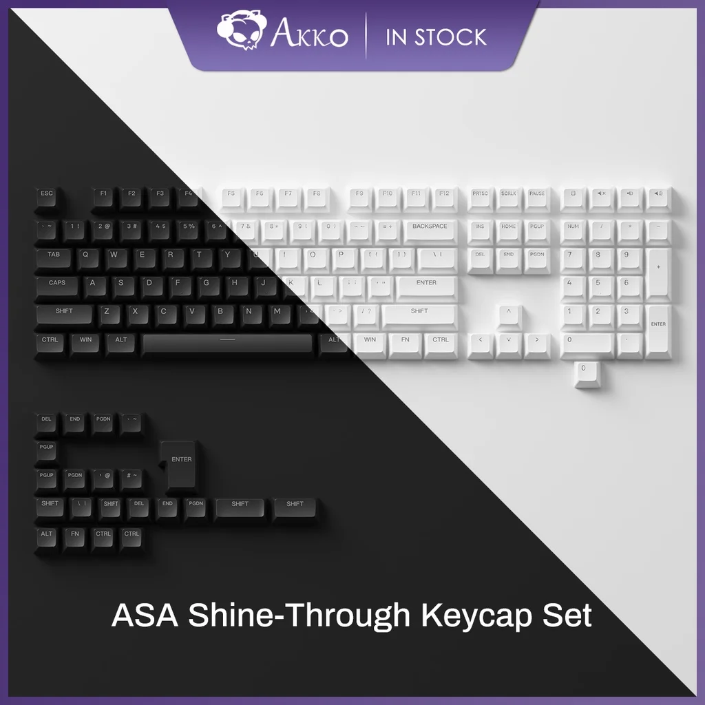 Akko Shine-through Full Keycap Set 131-Key Transparent PBT Backlit For Gaming Mechanical Keyboard ASA Profile ANSI/ISO Layout